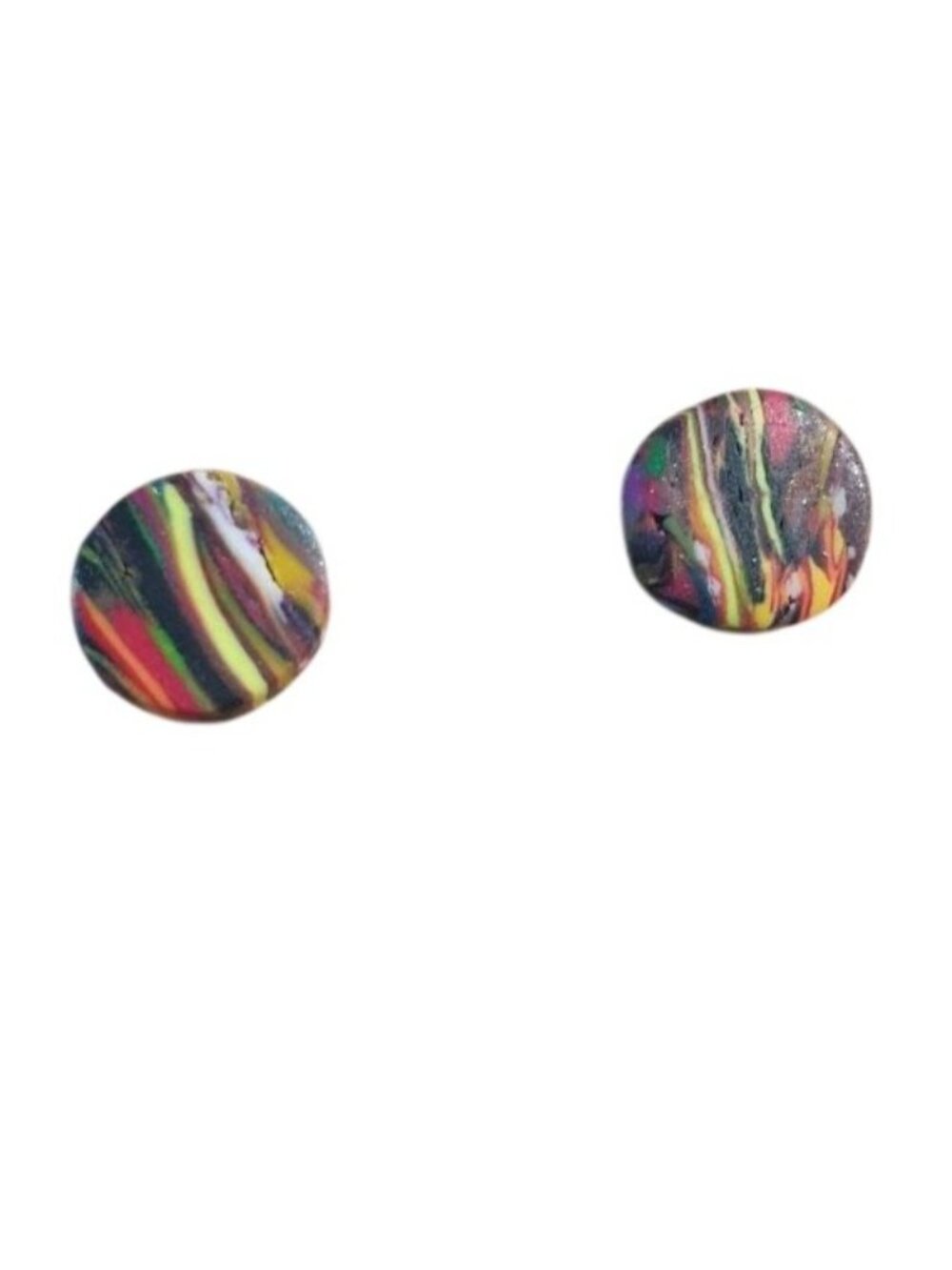 Striped Round Polymer Clay Stud Earrings Handcrafted Lightweight Jewelry Gift